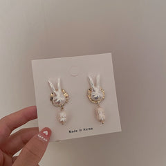 Easter Silver Needle | Adorable Baroque Pearl Bunny Earrings