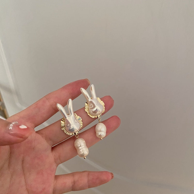Easter Silver Needle | Adorable Baroque Pearl Bunny Earrings